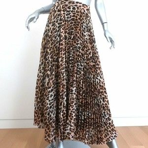 Alice + Olivia Pleated Maxi Skirt Katz Metallic Leopard Print Size 0